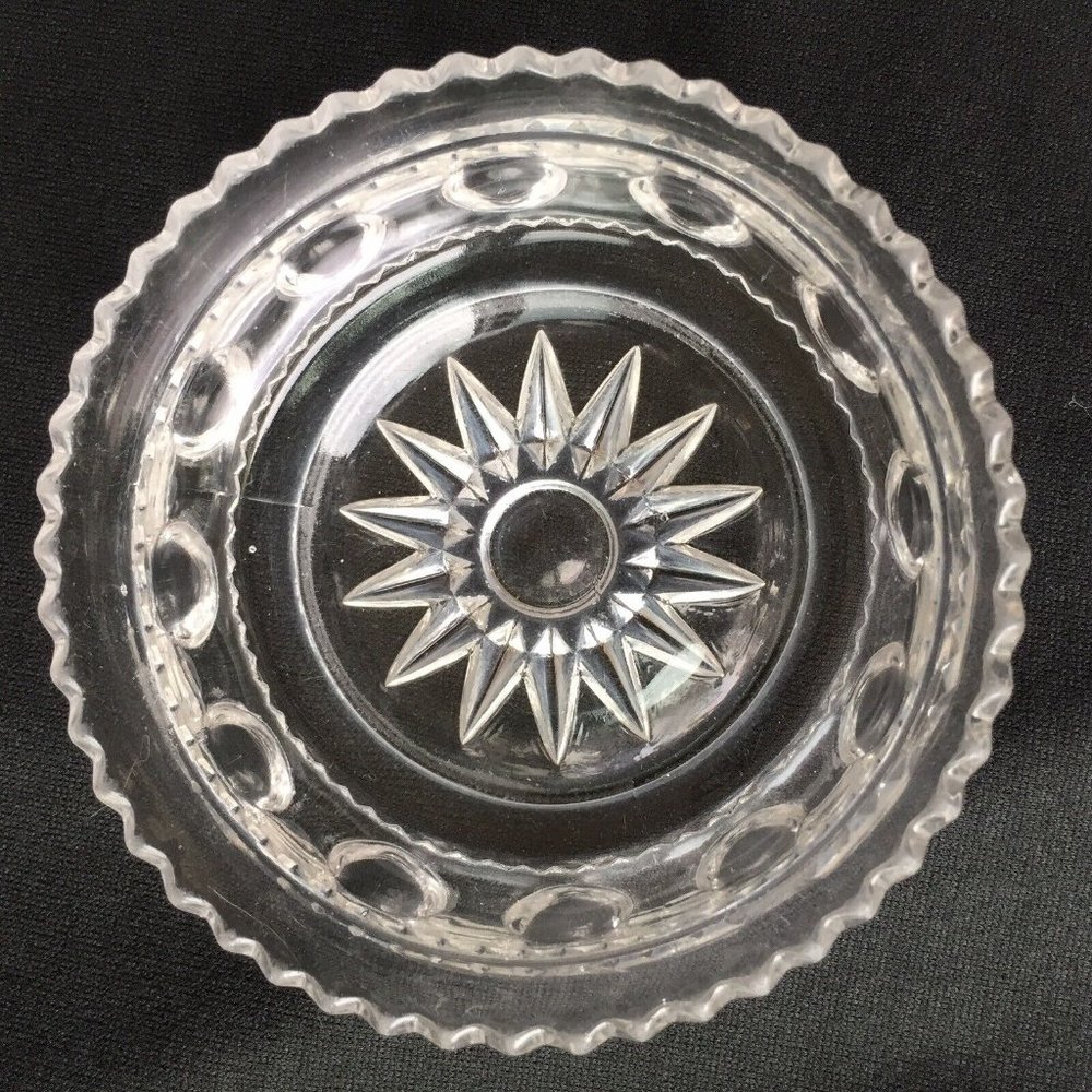 Vintage Cut Glass Bowl Clear Small Candy Nuts Relish Trinket Dish Starburst Etch